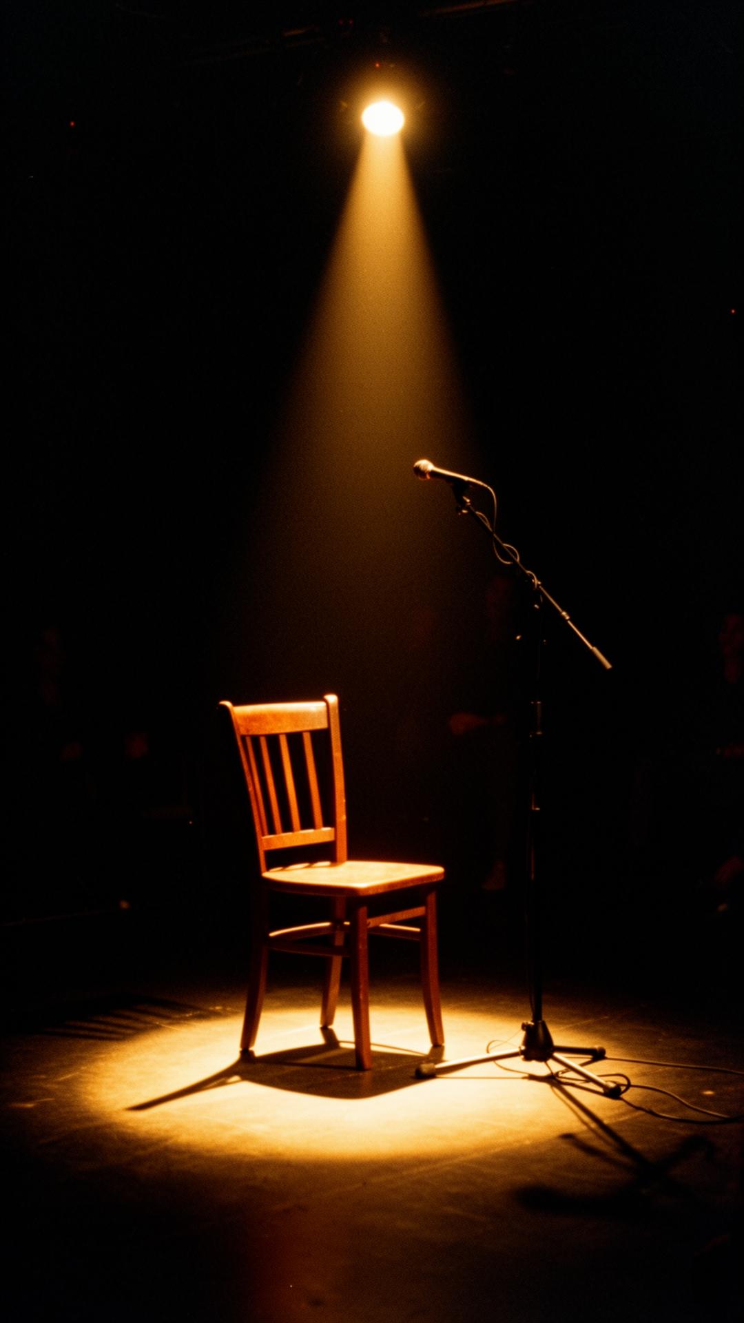 An empty chair under a single warm light, waiting